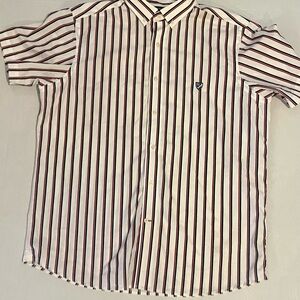 Daniel Cremieux White Shirt with Navy Blue and Red Stripes